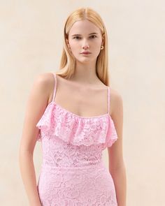 Color: Pink Pink Ruffled Straps Swimwear For Spring, Elegant Summer Swimwear With Lace Trim, Pink Ruffled Feminine Swimwear, Pink Feminine Ruffled Swimwear, Feminine Pink Ruffled Swimwear, Pink Feminine Swimwear With Ruffles, Pink Ruffle, Lace Bodysuit, British Indian