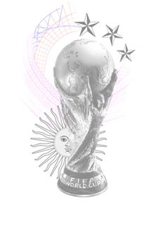 a drawing of the world cup trophy with stars around it and an image of a soccer ball on top