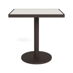 a square table with a black base and a white glass top on an isolated background