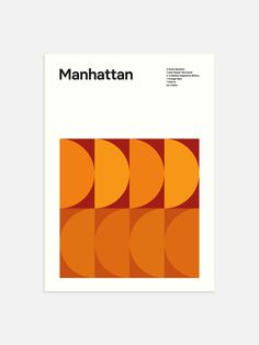 an orange and red poster with the words manhattan on it