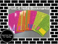 a pile of pink and yellow post - it notes with the words,'post - it note bookmarks '