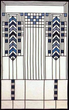 an art deco style window with blue and white designs on it's glass panels