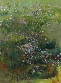 an oil painting of flowers in a field