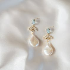 Freshwater Pearl Earrings Wedding, Handmade Light Blue Wedding Earrings, Blue Teardrop Pearl Drop Earrings, Blue Teardrop Pearl Earrings, Blue Teardrop Pearl Earrings For Pierced Ears, Handmade Blue Bridal Earrings For Wedding, Blue Pearl Drop Earrings For Anniversary, Blue Drop Earrings For Wedding, Light Blue Drop Earrings For Wedding