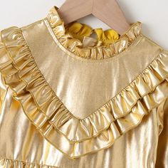 Product Title: Girls Golden Long Sleeve Solid Color Pleated Dress Girl Boutique ClothingKeyword Tag: Baby Girl 1St Birthday Outfit* Soft Feeling & Cozy Comfortable* Package Package Included: 1 Dress* Fabric & Fabric: 100% Polyester* Available for Machine Wash as well as TumbleDry* Imported Are you look for a best quality and cheapest dress? Then Girls Golden Long Sleeve Solid Color Pleated Dress Wholesale Girl Boutique Clothing is the best one for you! The New style with amazing designs for refl Holiday Gold Ruffled Dress, Gold Ruffled Dress For Holiday, Gold Ruffled Holiday Dress, Gold Ruffled Dress For Dress-up, Gold Ruffled Dress For Birthday, Gold Summer Dress For Dress-up, Gold Dresses For Summer Dress-up, Spring Princess Style Gold Dress, Gold Princess Dress For Spring