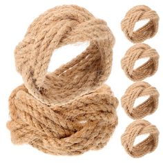 three pieces of jute rope on a white background with clippings for each piece