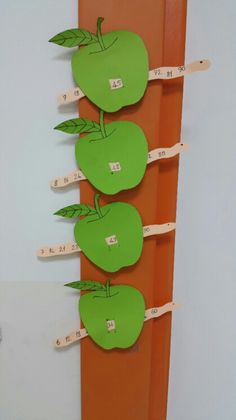 an orange growth chart with green apples on it