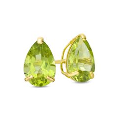 Pump up fashion volume with these sparkling gemstone solitaire stud earrings. Crafted in 10K gold, each earring glistens with a 9.0 x 6.0mm pear-shaped spring-green peridot. Designed to add dazzle to her wardrobe, these post earrings are buffed to a brilliant luster and secure comfortably with friction backs. Zales Zales, Peridot Earrings, Peridot Stone, Solitaire Studs, Colored Gems, Green Peridot, Yellow Diamond, Earring Backs, Christmas Sale