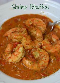 Shrimp Etouffee from Growing Up Gabel: Shrimp is cooked in a not too spicy creole gravy then served over rice or quinoa for a delicious meal #recipe #shrimp #dinner Shrimp Etouffee Recipes, Seafood Etouffee, Etouffee Recipe, Shrimp Etouffee, Cajun Shrimp Recipes, Sea Foods, Cajun Creole Recipes, Jambalaya Recipe