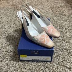 Adorable Vintage Stuart Weitzman Heels Great Condition For Their Age, No Flaws Originally Purchased From Neiman Marcus For $435 Heel Is 3.5” Feel Free To Send Me An Offer! I Will Ship Out Same Or Next Day Of Purchase! :) Pink Almond Toe Wedding Shoes For Formal Occasions, Formal Pink Wedding Shoes With Almond Toe, Stuart Weitzman Heels, Floral Heels, Shoes Vintage, Stuart Weitzman Shoes, Bridal Shoes, Stuart Weitzman, Women's Pumps