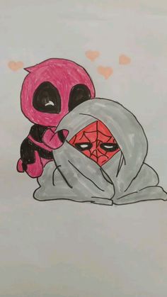 a drawing of a spiderman hugging a woman's face