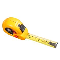 a yellow tape measure with a black handle