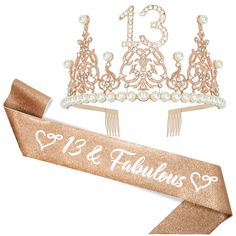 a tiara and ribbon with the number 13 and fabulous as it is written on it