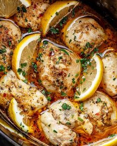 chicken with lemons and herbs in a slow cooker