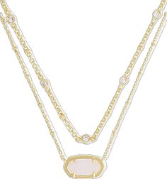 Trendy Kendra Scott Necklace, Trendy Double Strand Beaded Chain Jewelry, Chic Beaded Jewelry For Gifts, Double Strand Beaded Chain Jewelry, Layered Necklaces Kendra Scott, Kendra Scott Necklace Sparkly, Kendra Scott Gold Necklace Pink, Pink And Gold Kendra Scott Necklace, Kendra Scott Elisa