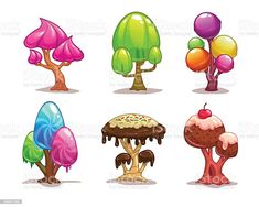 cartoon trees with different colors and shapes stock photo - image 349874