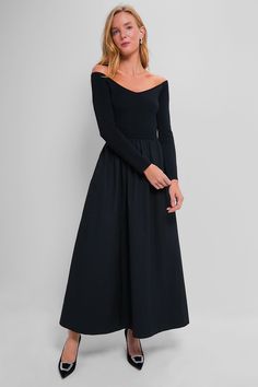 Off The Shoulder A Line Dress, Fall Wedding Guest Dress Sleeves, Winter Black Tie Dress, Black Tie Winter Wedding Guest Dress, Wedding Guest Dress October, Audrey Hepburn Black Dress, Elegant Winter Dresses, Winter Wedding Looks, Evening Weddings