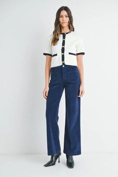 Introduce a touch of modern flair to your wardrobe with the Navy Corduroy Mini Patch Pants. These on-trend pants feature a comfortable straight-leg fit and a rich navy hue, accented with charming mini patch pockets for an effortlessly chic look. Enjoy... Trend Pants, Patch Pants, The Navy, Black Denim, Patch Pocket, Straight Leg, Wide Leg, Boutique, Wardrobe