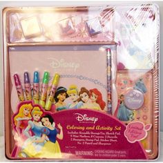 the disney princess coloring and activity set includes pens, markers, pencils and more