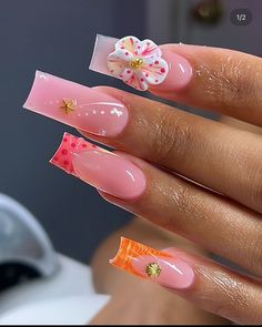 Dominican Nails, Colourful Acrylic Nails, Ballerina Acrylic Nails, Cruise Nails, Hard Nails, Girly Acrylic, Girly Acrylic Nails, Glow Nails, Short Square Acrylic Nails