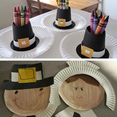 paper plate crafts that look like children's hats with crayons on them