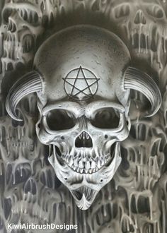 a drawing of a skull wearing a hat with a pentagramil on it's forehead