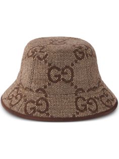 brown wool Jumbo GG canvas narrow brim slip-on style Luxury Brown Hat For Fall, Designer Brown Hat With Short Brim, Casual Gucci Hat With Curved Brim, Brown Bucket Hat For Fall, Designer Beige Wide Brim Hat, Luxury Brown Brimmed Hat, Designer Wide Brim Beige Hats, Gucci Designer Wide Brim Hat, Classic Brown Bucket Hat With Short Brim