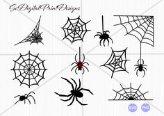 spider webs and cobwes on white paper with the words digital print designs