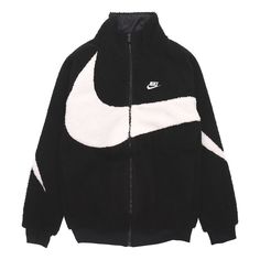 Men's Nike Big Swoosh Large Logo Lamb's Wool Stay Warm Stand Collar Jacket Black White DH2474-011 Nike Boa Jacket, Nike Big Swoosh Reversible Boa Jacket, Nike Swoosh Jacket, Fleece Jacket Outfit, Nike Fleece Jacket, Fleece Jacket Men, Fleece Men, Sportswear Collection, Stand Collar Jacket