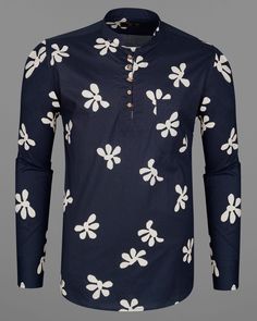 Pep up your closet with this floral designed kurta shirt from French Crown. Crafted using premium Giza cotton, it is smooth and soft on the skin. The shirt’s mandarin collar and coconut shell button fastening add to its appeal. Exuding full sleeves, this shirt will certainly fetch compliments from all. Fused collar and cuffs, collar stand and flat felled side seams provide structure and stability to all our shirts. 100 % Premium Giza Cotton: Long staple, smother, resistant to pilling, greater re Kurta Shirt, Kurta Style, Dobby Weave, Blue Prints, Indian Kurta, Cotton Kurta, Coconut Shell, Giza, Full Sleeves