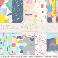 an assortment of colorful digital papers with the words craft studio written on each one side