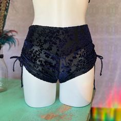 New - Navy Embossed Flower Burnout Velvet Cinch Shorts. There Are Cinches At The Sides Of The Shorts You Can Make Them Shorter If You Like. Waistband Hits Just Under The Bellybutton. Made In San Francisco, Ca By Warrior Within Designs Warrior Within, Burnout Velvet, Emboss, Black Blue, Blue Black, Color Design, San Francisco, Diamonds, Velvet