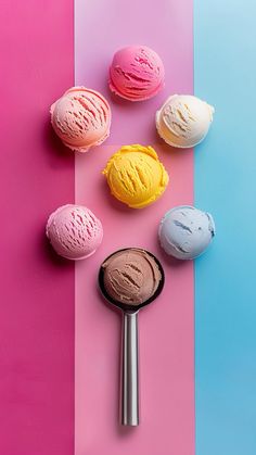 ice cream scoops on a pink and blue background