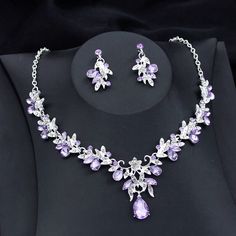 Elegant Purple Rhinestone Necklace For Party, Purple Crystal Jewelry Set For Party, Elegant Purple Crystal Rhinestone Necklace, Elegant Purple Rhinestone Crystal Necklace, Fairytale Wedding Gown, Plus Size Evening Gown, Flower Crystal, Crystal Fashion, Women Necklace