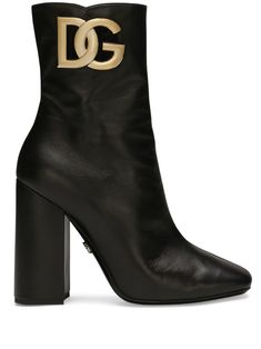 black lambskin logo plaque gold-tone hardware square toe ankle-length side zip fastening branded leather insole 90mm high block heel