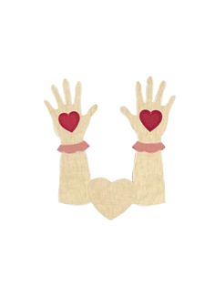 two hands with hearts on them and one hand in the shape of a heart, against a white background