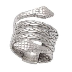 Like the two-headed Hydra of myth this ring features a sleek serpent with heads at both ends. Budiharta crafts the ring which is formed from smoothly braided sterling silver coils that are joined at the back of the band. Adjustable Silver Snake-shaped Ring, Silver Metal Snake-shaped Ring, Sterling Silver Rings Bands, Unusual Jewelry, Snake Ring, Silver Band Ring, Sterling Silver Bands, Jewelry Packaging, Coils