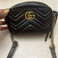 The Mini Gg Marmont Chain Shoulder Bag Has A Softly Structured Shape And A Zip Top Closure With Double G Hardware Weight 1.2 Still In Good Condition , Inside Has Some Pen Marks And Lipgloss Marks Otherwise Nice Little Mini Purse Gucci Marmont, Gg Marmont, Mini Purse, Bags Mini, Gucci Bags, Chain Shoulder Bag, Zip Top, Mini Bag, Bag Lady