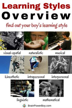 an advertisement for learning styles overview with pictures of children playing and standing in front of a piano