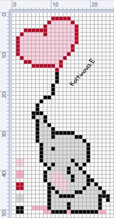 a cross stitch pattern with an image of a dog holding a heart on it's tail