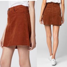 Blank Nyc | Corduroy Skirt 28 - Cords Skirt Y2k Style - Color: Clockwork Burnt Orange - Distressed Hem And Front/Back Pockets - Perfect Fall/Winter Skirt - Sold Out! Garage Corderoy Skirt, Cord Skirt, Skirt Y2k, Winter Skirt, Corduroy Skirt, Blank Nyc, Y2k Style, Burnt Orange, Color Orange