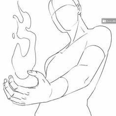 a drawing of a man holding his hands in the air with fire coming out of it