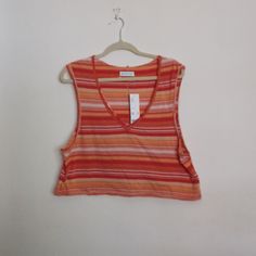 Super Cute Orange Striped Crop Top With Some Deconstructed Edging Urban Outfitters Cotton V-neck Tank Top, Urban Outfitters Multicolor Sleeveless Top, Urban Outfitters Summer V-neck Tank Top, Urban Outfitters Multicolor Tops For Day Out, Urban Outfitters V-neck Tank Top For Spring, Urban Outfitters Multicolor Summer Tops, Urban Outfitters V-neck Tank Top For Beach, Urban Outfitters Casual Summer Tank Top, Urban Outfitters Casual Summer Tops