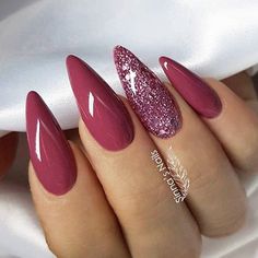 Long Almond Nails, Purple Glitter Nails, Valentine Nails, Her Nails, Zoella, Simple Nail Art Designs, Hair Colours, Pink Nail, Nails Desing