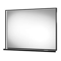 a mirror that is on top of a white wall and black trim around the edges