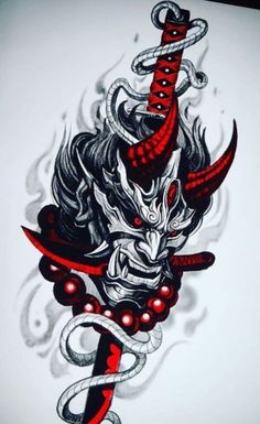 an image of a demon with red eyes and horns on it's head, surrounded by snakes