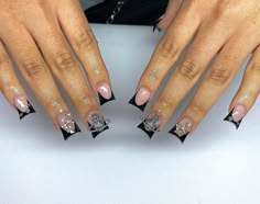 Black French Tips, Duck Nails, Nails Now, White Acrylic Nails, Simple Gel Nails