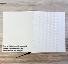 an open book with the words, this is the bottom of your card you can get because it's a small cut and still triangle