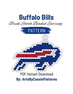 the buffalo bills pattern is shown in blue, red and white with text that reads buffalo bills