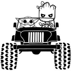 the baby grooter and baby yoshi driving on a jeep